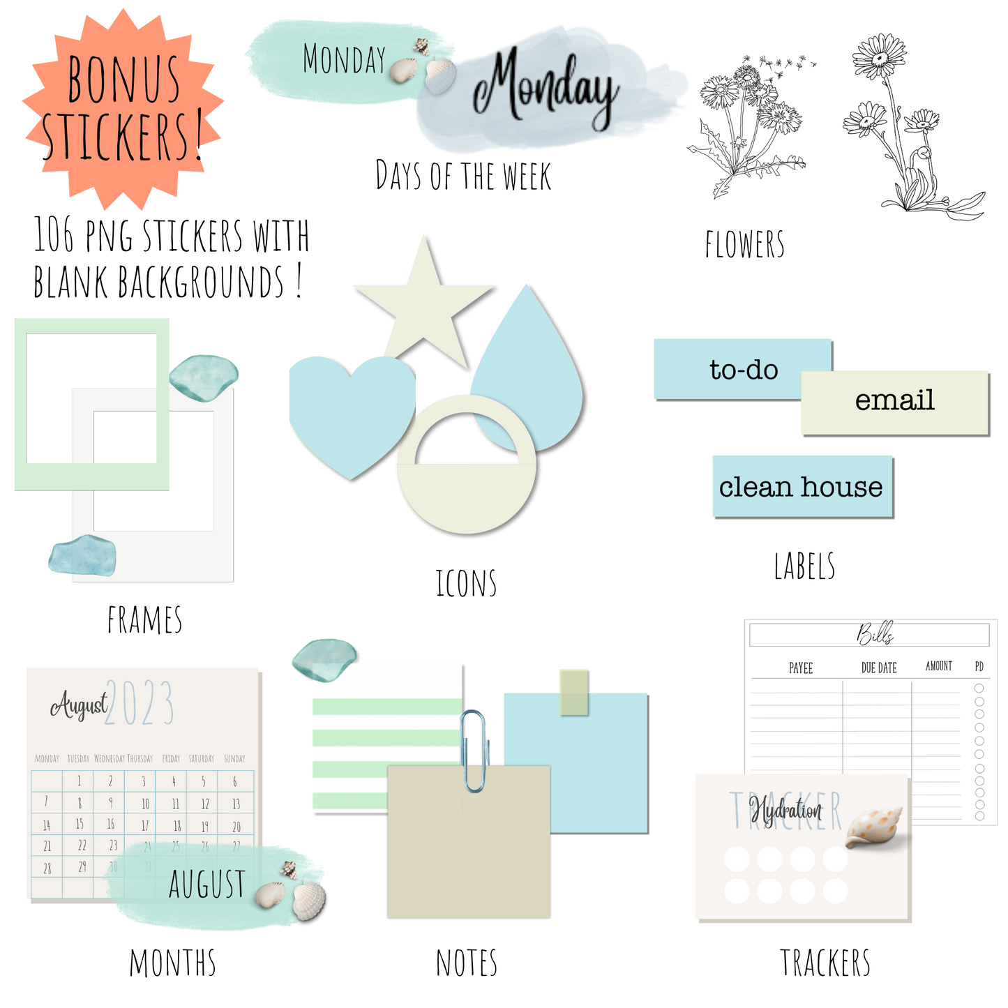 Digital Planner Stickers for GoodNotes and other pdf readers