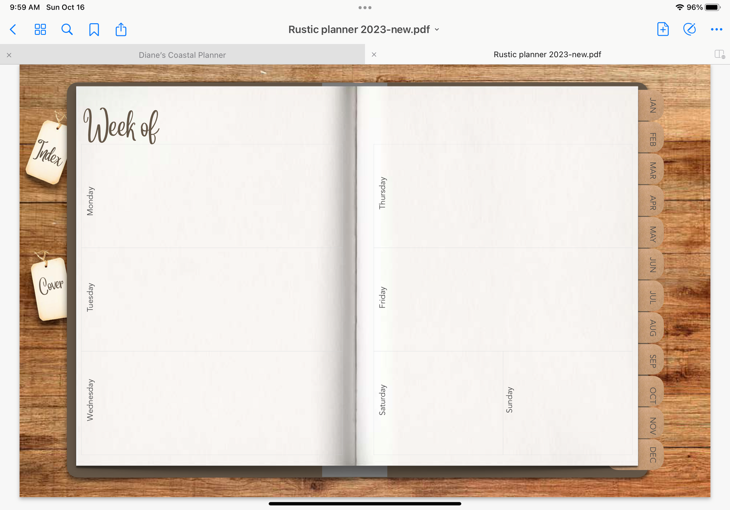 2023 dated digital planner journal for GoodNotes, ZoomNotes minimal design with daily, weekly, monthly hyperlinks