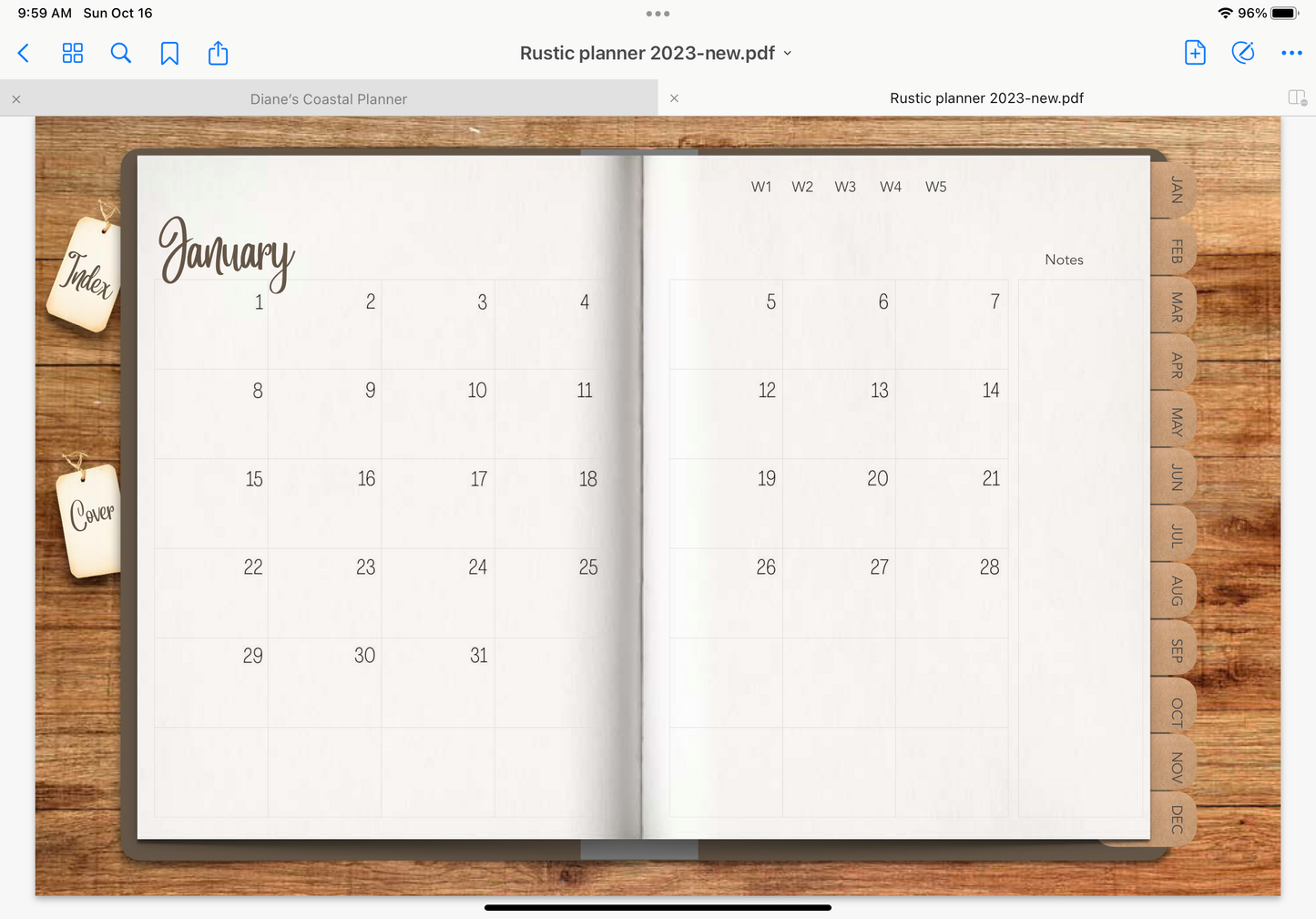 2023 dated digital planner journal for GoodNotes, ZoomNotes minimal design with daily, weekly, monthly hyperlinks