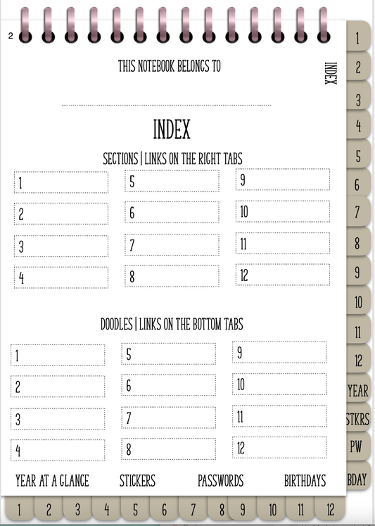Coastal Design Digital Notebook, GoodNotes Planner, 12 divider hyperlinks, 12 doodles hyperlinks, Year at a glance page