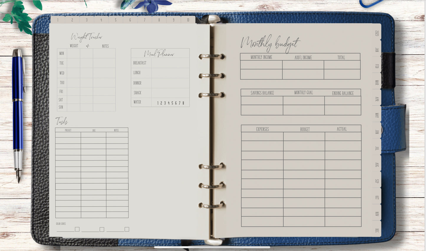 2023 dated digital planner journal for GoodNotes, ZoomNotes minimal design with daily, weekly, monthly hyperlinks