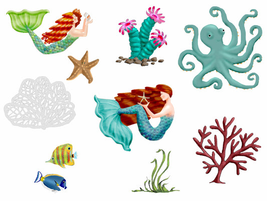 Digital Planner Stickers, Underwater stickers, mermaids, octopus, coral, anemones, GoodNotes Planner Stickers, iPad Planner