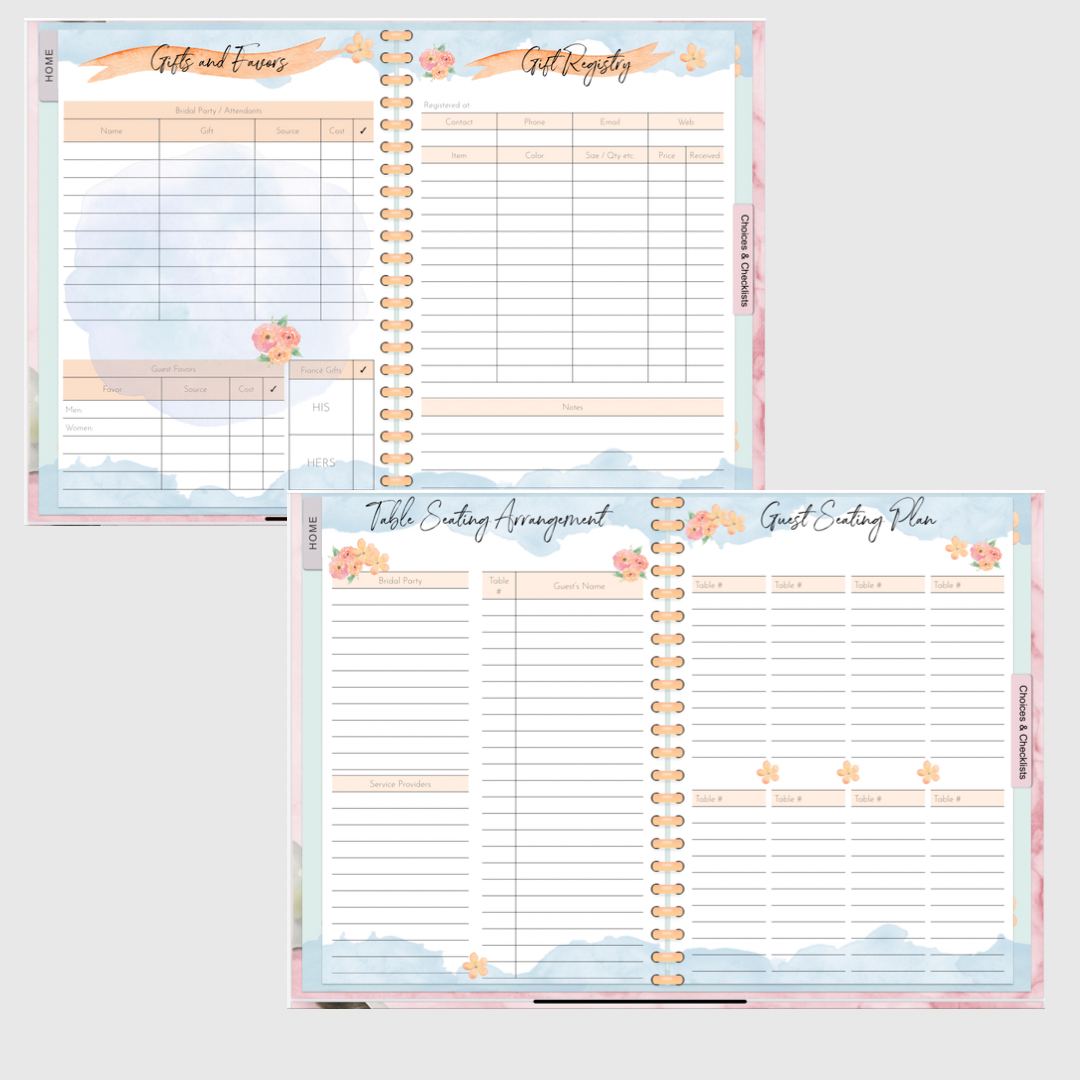 Digital wedding planner journal for GoodNotes, ZoomNotes. Hyperlinked sections for vows, budget, ceremony and venue planning, journaling