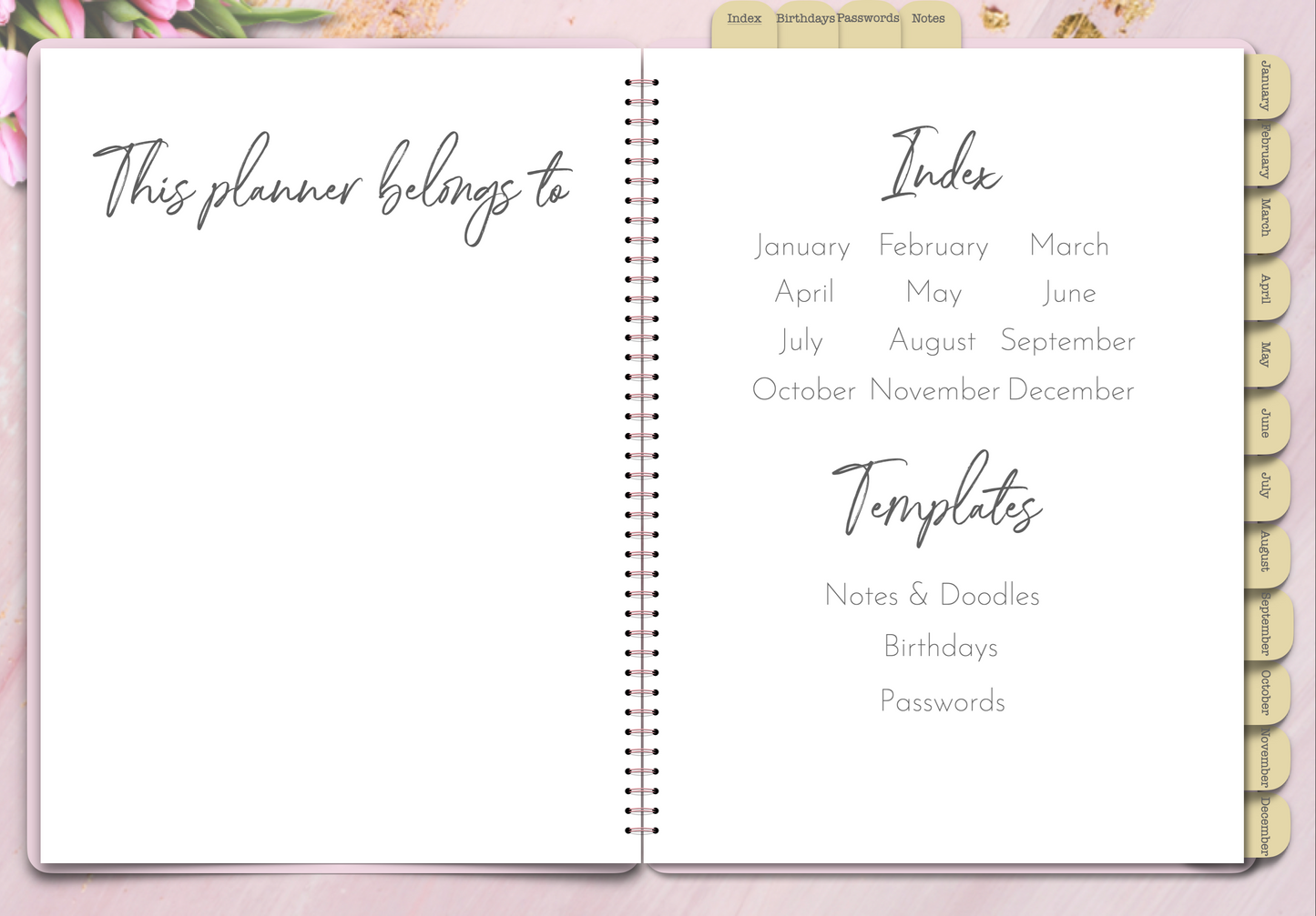 Pink Undated Planner 2023 PLR digital planner