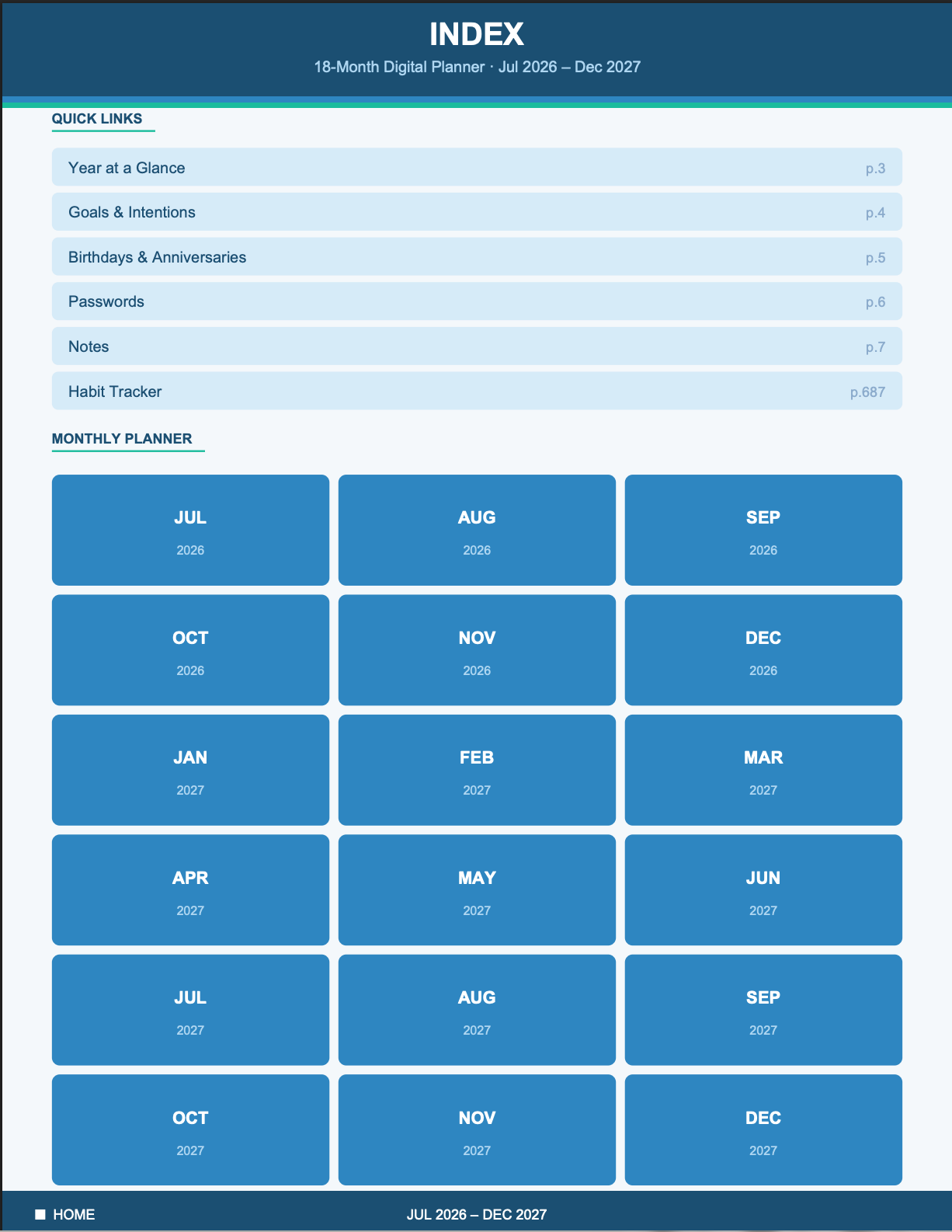 July 2026 - Dec 2027 Dated Digital Planner for GoodNotes, Notability & iPad — Daily, Weekly, Monthly with Hyperlinks