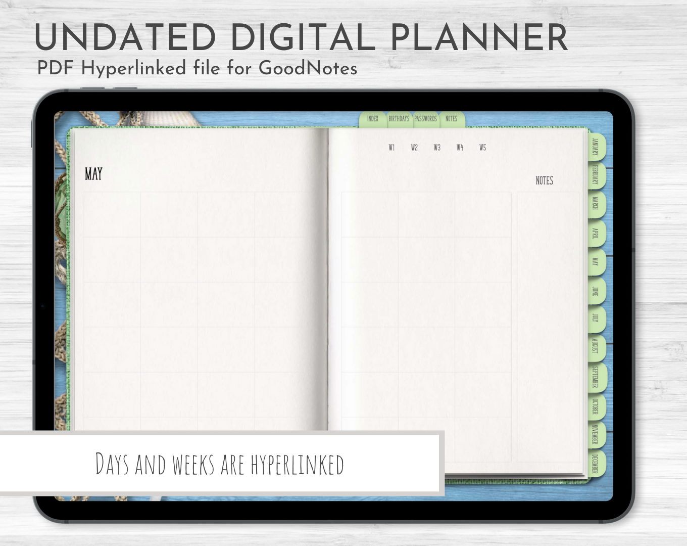 Coastal Design! Undated Digital Planner, GoodNotes Planner, Monthly, Weekly, Daily Planner, iPad Planner