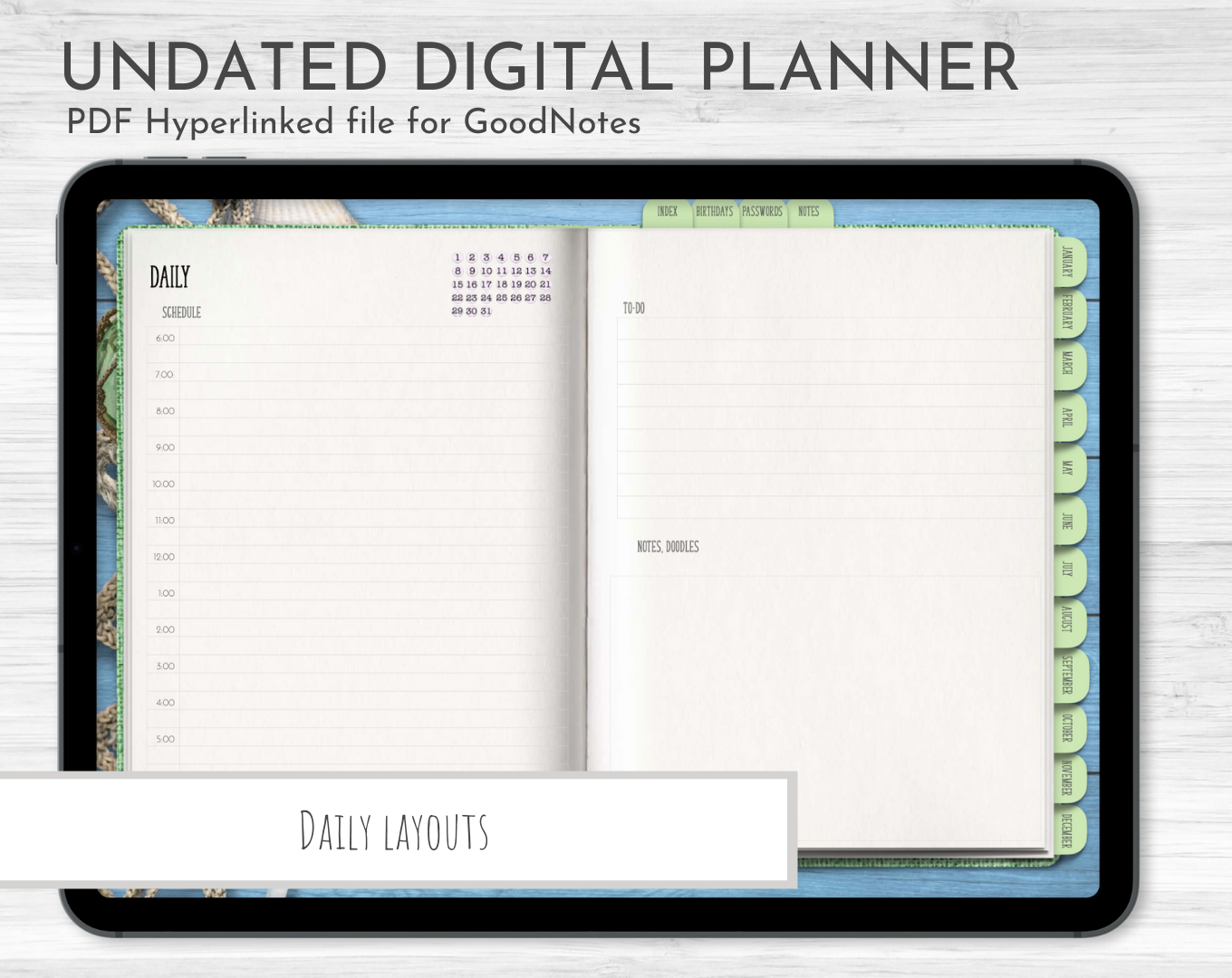 Coastal Design! Undated Digital Planner, GoodNotes Planner, Monthly, Weekly, Daily Planner, iPad Planner