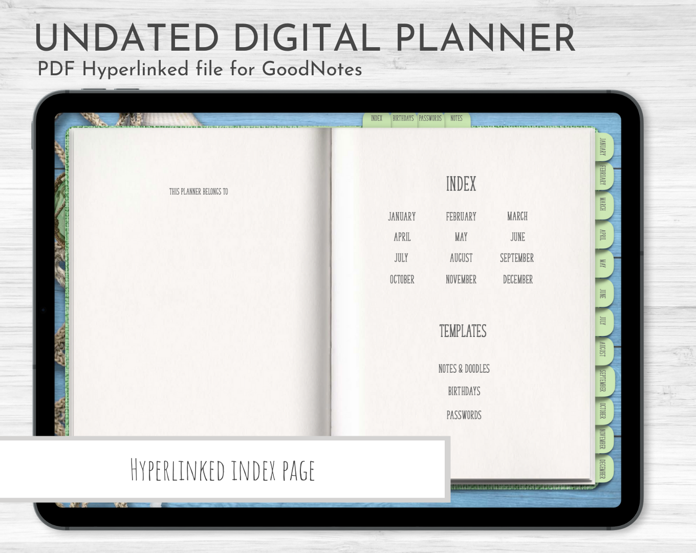 Coastal Design! Undated Digital Planner, GoodNotes Planner, Monthly, Weekly, Daily Planner, iPad Planner