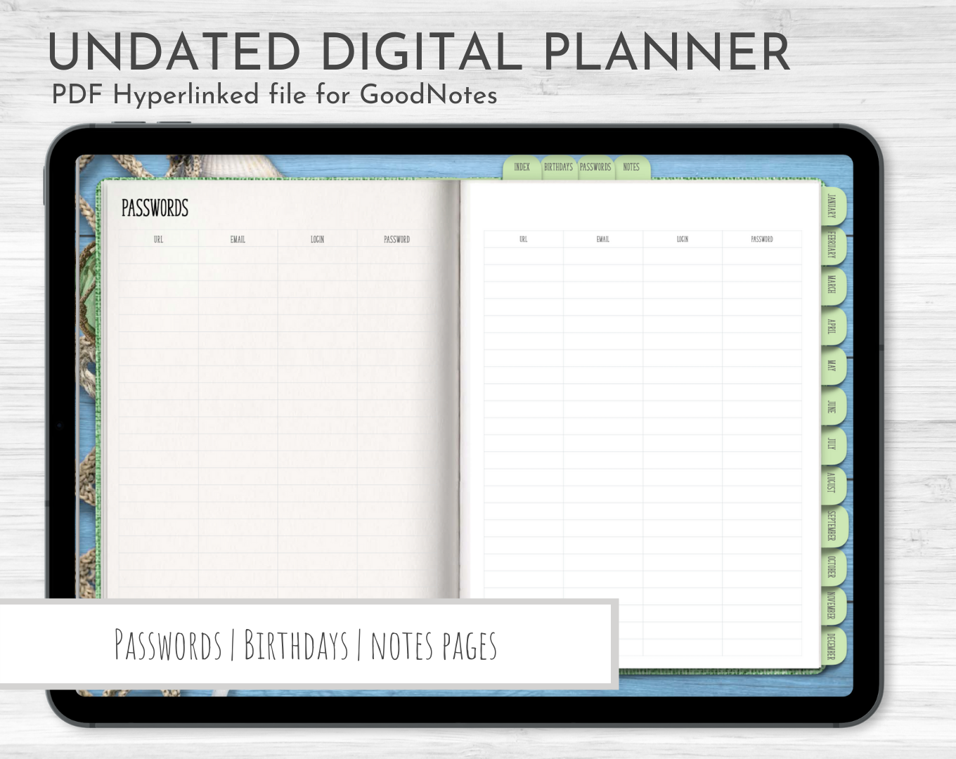 Coastal Design! Undated Digital Planner, GoodNotes Planner, Monthly, Weekly, Daily Planner, iPad Planner